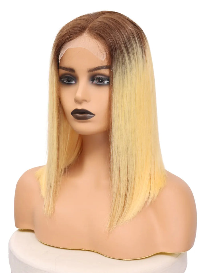 613 Blonde Straight Human Hair Lace Front Short Bob Wigs