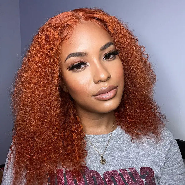 Dorsanee hair jerry curly 13×4 ginger orange colored lace front human hair bob wigs