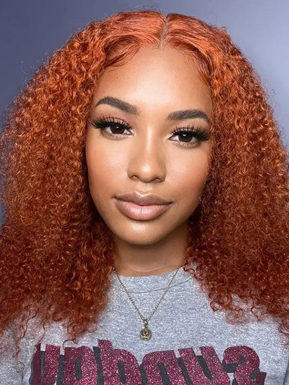 Ginger Orange Jerry Curly Bob Wigs 13x4/4x4 HD Lace Frontal Human Hair Wig With 180% Density
