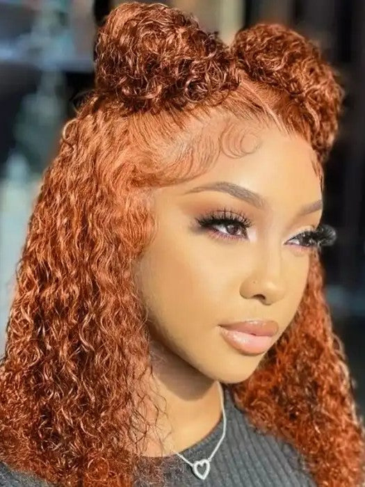 Ginger Orange Jerry Curly Bob Wigs 13x4/4x4 HD Lace Frontal Human Hair Wig With 180% Density