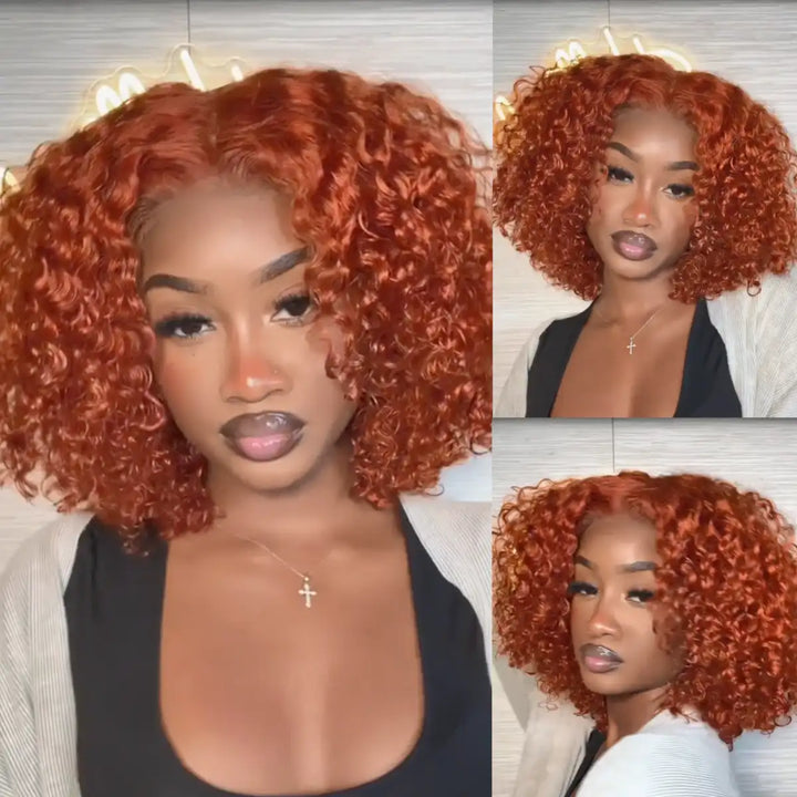 Dorsanee hair jerry curly 13×4 ginger orange colored lace front human hair bob wigs