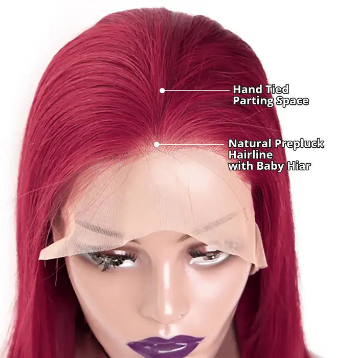Dorsanee hair straight 13×4 99J burgundy lace front human hair wigs
