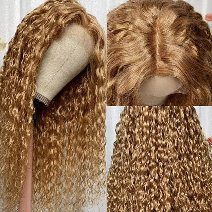 Dorsanee Hair 5x5 #27 honey blonde transparent lace deep wave wig