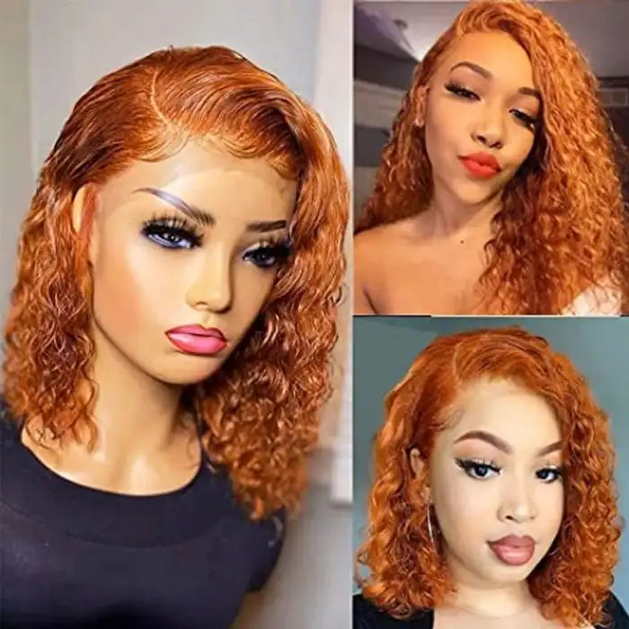 Dorsanee hair jerry curly 4×4 ginger orange colored closure human hair bob wigs