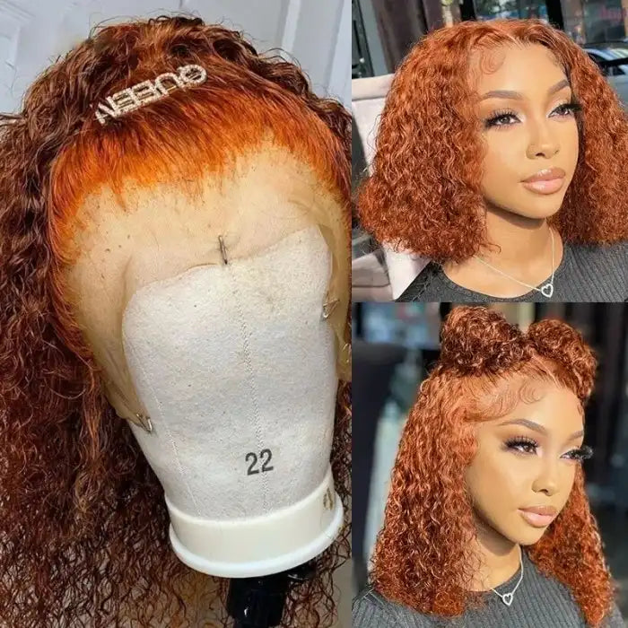 Dorsanee hair jerry curly 13×4 ginger orange colored human hair bob wigs
