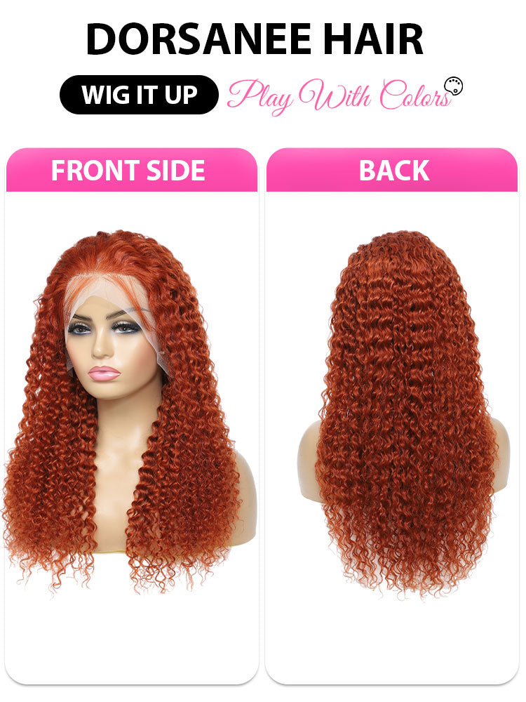 Dorsanee Ginger Orange Curly 13x4 HD Transparent Lace Front Wig Jerry Curly Colored Wigs Human Hair Wigs