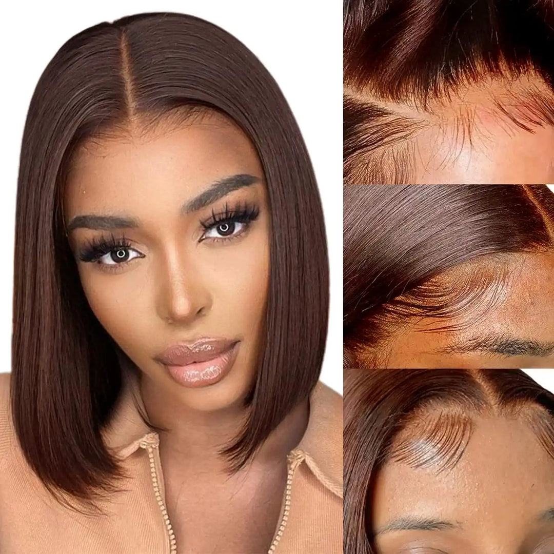 Dorsanee hair stright 13×4 brown HD lace front human hair bob wigs for black girls