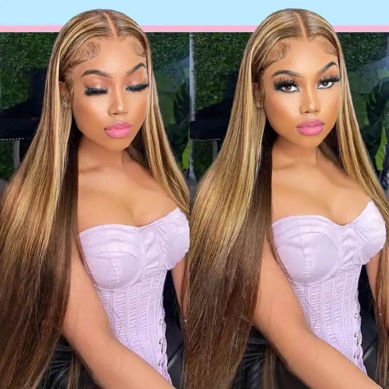 Dorsanee hair blonde highlight straight 13×4 lace front human hair wigs