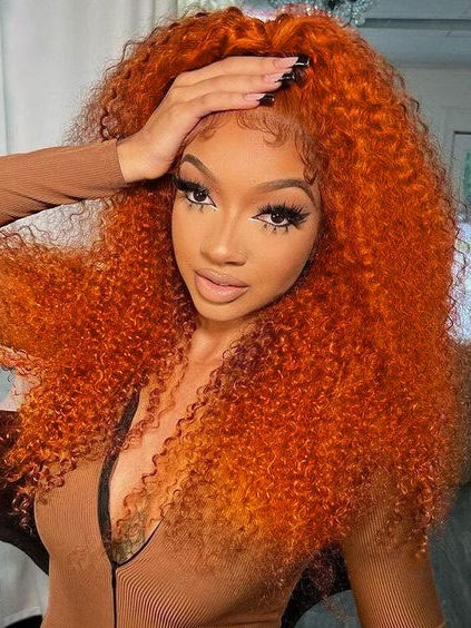 Dorsanee Orange Colored Wigs Jerry Curly 5x5/13x4 Lace Frontal Human Hair Wigs