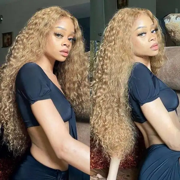 Dorsanee Hair #27 Honey Blonde Jerry Curly 5x5 Closure Wigs Human Hair Lace Front Wigs for Women