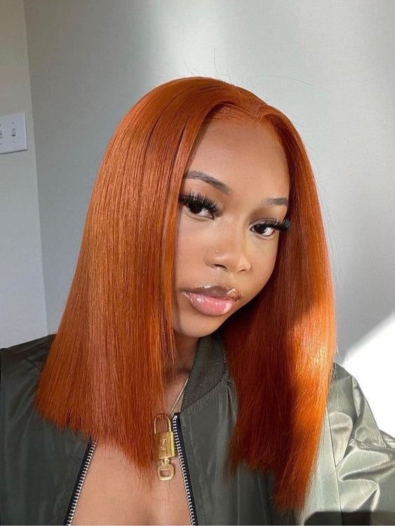 Dorsanee Ginger Orange Colored Straight Bob 13x4 Lace Front Human Hair Wig