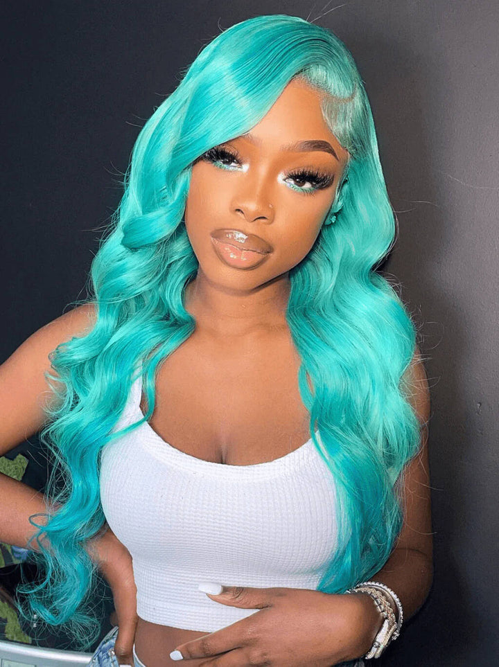 Dorsanee Pastel Light Green Straight Body Wave Lace Front Virgin Human Hair Wig