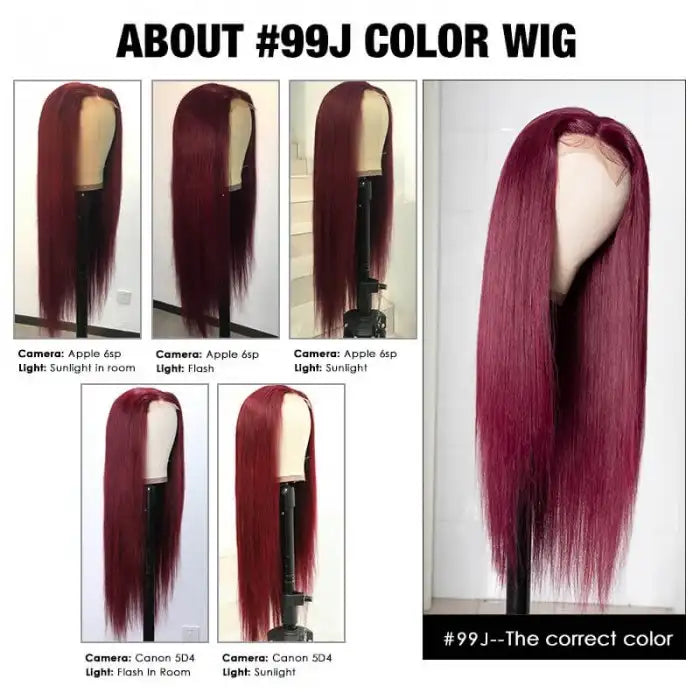 Dorsanee Hair Long Straight Hair 99j Burgundy 5X5/13x4 HD Lace Front Wig Glueless Pre Plucked With Baby Hair 100% Virgin Human Hair Wig
