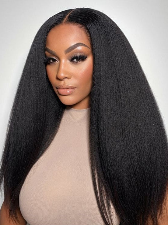 Glueless Pre Cut Kinky Straight Wigs Yaki Straight Human Hair Wigs For Black Women