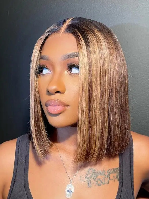 Dorsanee Highlight Straight Bob Lace Part Wig Summer Vibes Ombre Color Human Hair Clearance Flash Sale Wigs