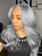 Dorsanee Silver Gray 200% Density 13x4 Lace Front Grey Color Body Wave Human Hair Wigs