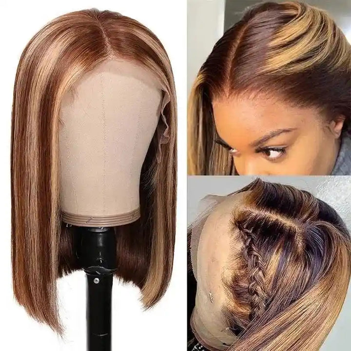 Dorsanee hair stright highlight 4×4 lace fclosure natural human hair bob wigs