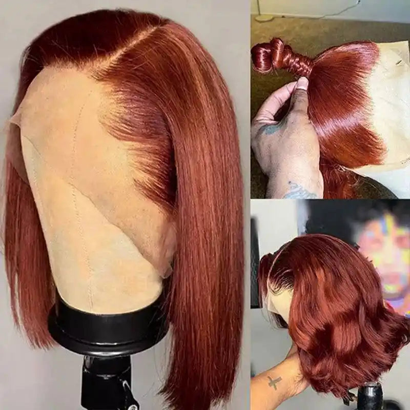 Dorsanee hair stright 13×4 #33 reddish brown human hair bob wigs for black women