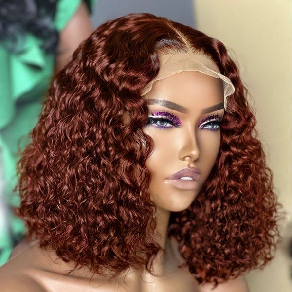 Two Wigs = $169 | 12" Reddish Brown 13x4 Lace Front Jerry Curly Wig + 14" #1B/30 Ombre 13x4 Lace Front Jerry Curly Wig