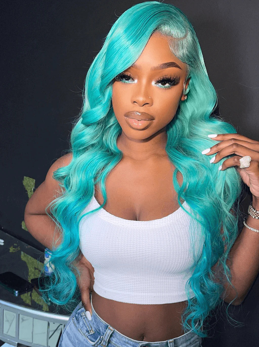 Dorsanee Pastel Light Green Straight Body Wave Lace Front Virgin Human Hair Wig