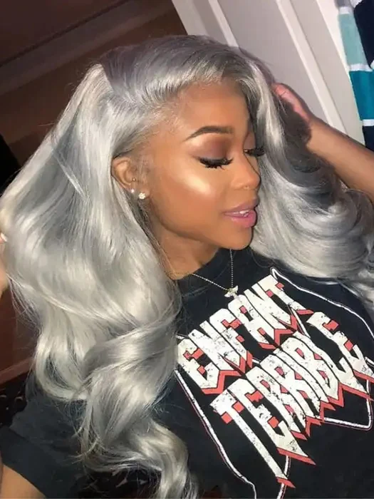 Silver Gray Body Wave 13x4 HD Transparent Lace Frontal Wigs 200% Density Human Hair Wigs
