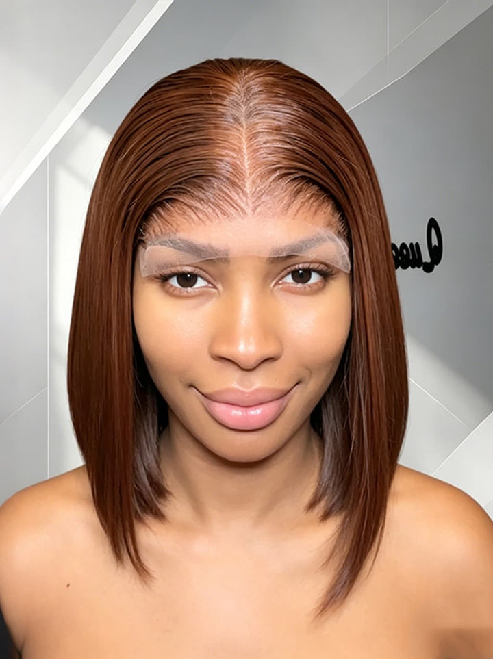 Dorsanee 8 10 12 inch Auburn Brown Short Bob 13X4 Lace Front Human Hair Wigs