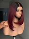 Dorsanee 8 10 12 inch Short Bob Burgundy Red With Dark Roots 13X4 Lace Front Human Hair Wigs