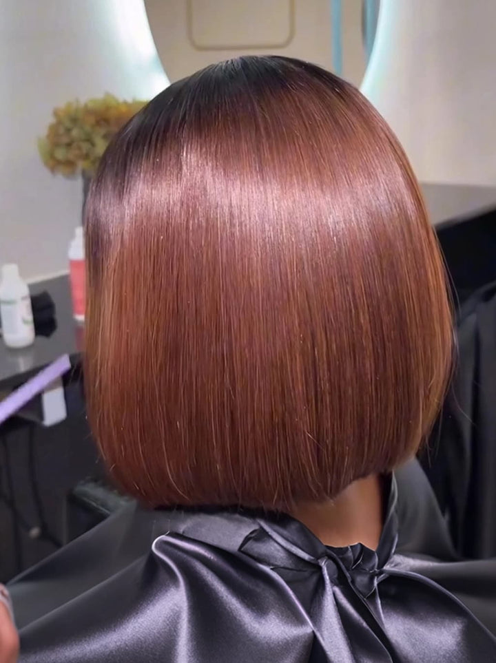 Dorsanee 8 10 12 inch Short Bob Ombre Black Warm Chocolate Brown 13x4 Lace Front Virgin Human Hair Wigs