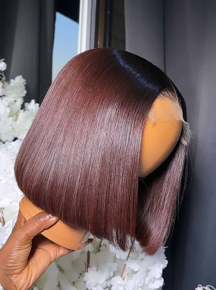 Dorsanee 8 10 12inch Short Bob Chestnut Burgundy Red Chocolate Brown Elegant 13x4 Lace Frontal Human Hair Wigs
