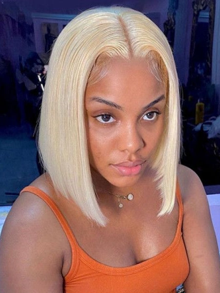 Dorsanee #613 Blonde 13x4 Short Bob Lace Front Wig Straight Hair Undetectable Lace Wig Pre Plucked With Baby Hair Natural Hairline Glueless Human Hair Wig