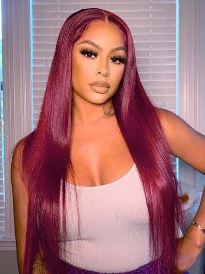 Burgundy Lace Front Wigs Virgin Straight Human Hair 99J Lace Front Wig