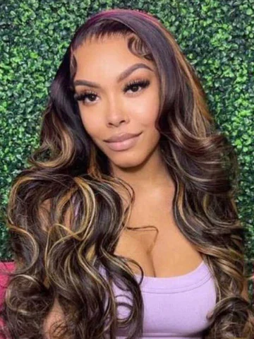 Balayage Light Brown Highlight Colored  Body Wave Wigs 13x4 Lace Part Human Hair Wig