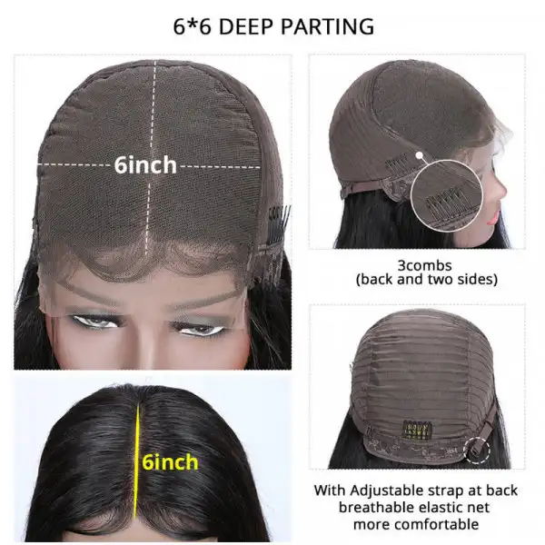 Dorsanee Hair Straight 6x6 HD Lace Closure Glueless Wig Kinky Straight 180% Density Human Hair Wig for black woman
