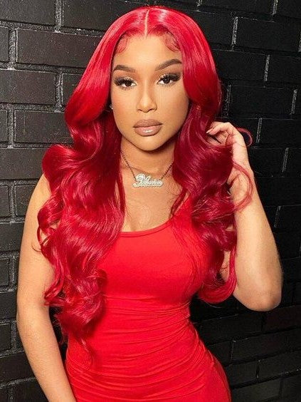 Dorsanee Red Color Lace Front Wigs Body Wave Transparent 13x4 Lace Front Wig With Pre Plucked Human Hair Wig