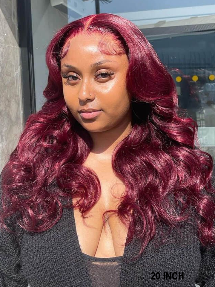 20 inch 99J_Body_Wave_13x4_Burgundy_HD_Lace_Frontal_Pre_Plucked_Colored_Human_Hair_Wigs_for_Women