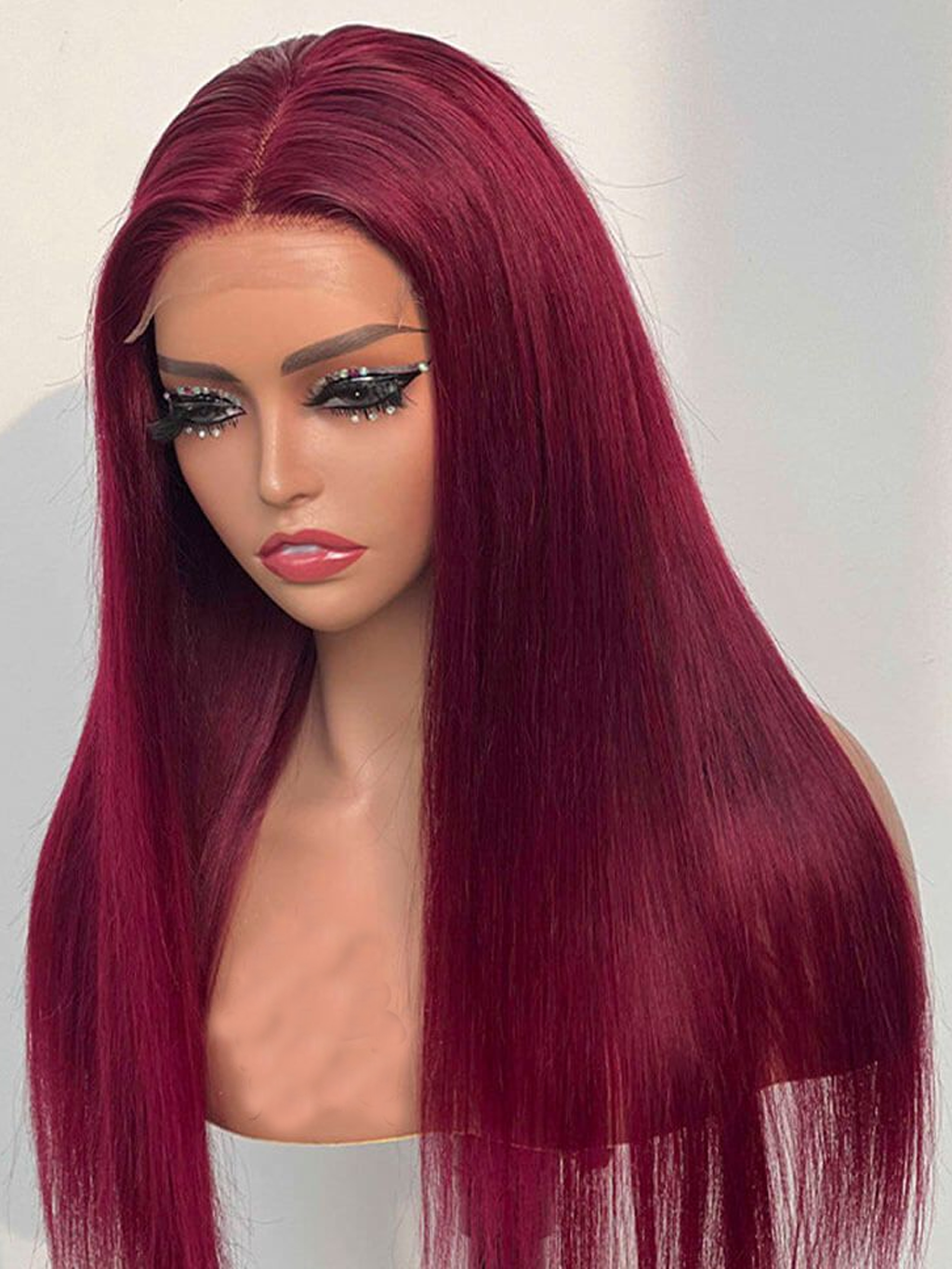 99J Color Burgundy Undetectable 13x4 Lace Front Bone Straight Hair Wig ...