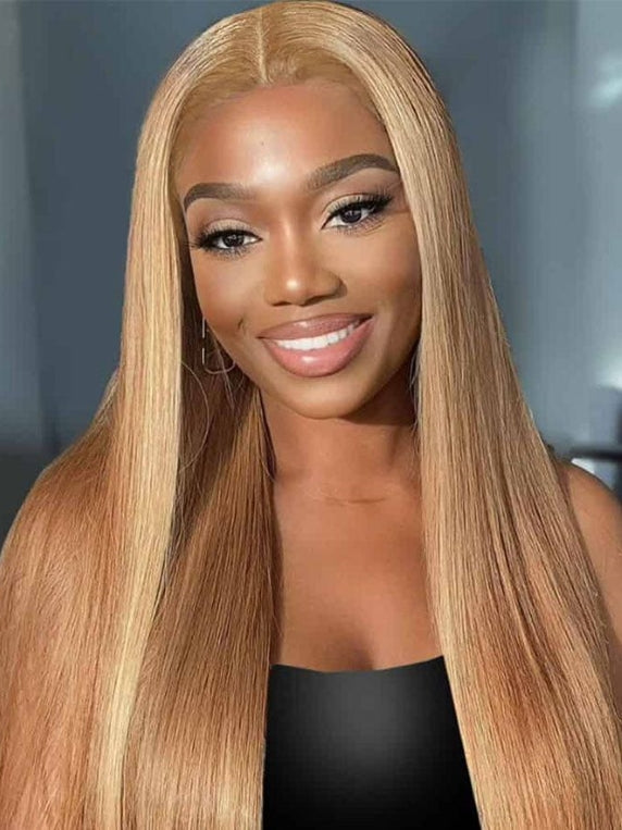 Honey Blonde #27 Straight Hair 13x4 5x5 HD Lace Front Closure Colored Human Hair Wigs