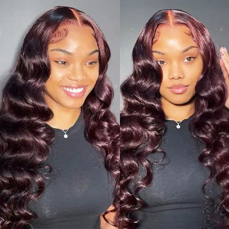 Dorsanee Hair Dark Purple Pure Colored Body Wave 13x4 Lace Frontal Wig Human Hair Wigs