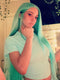 Dorsanee Luxury Summer Beach Vacations Aqua Teal Blue Green 13x4 Lace Front Human Hair Wig
