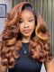 Dorsanee Auburn Copper Brown Voluminous Loose Body Wave Honey Caramel Highlights 13x4 Lace Front Human Hair Wigs