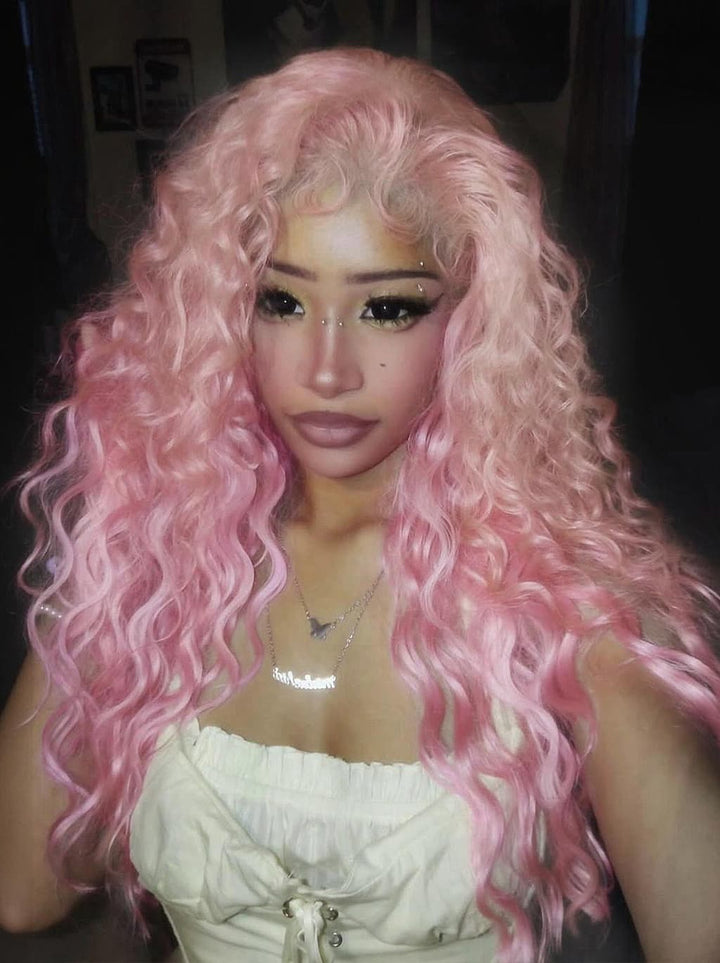 Dorsanee Birthday Pastel Cotton Candy Pink 13x4 Lace Front Human Hair Wigs