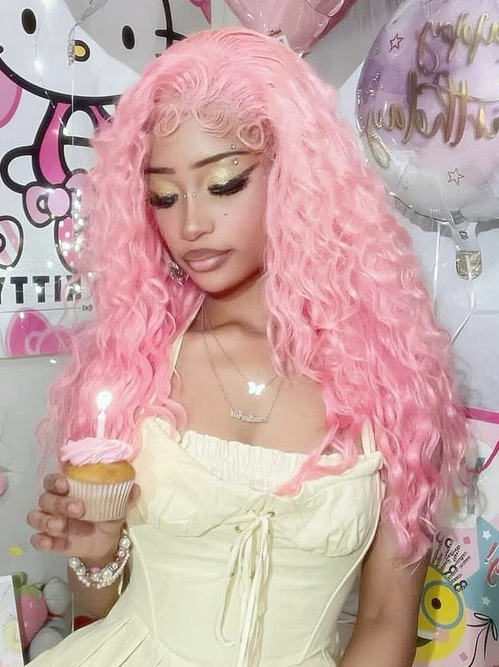 Dorsanee Birthday Pastel Cotton Candy Pink 13x4 Lace Front Human Hair Wigs