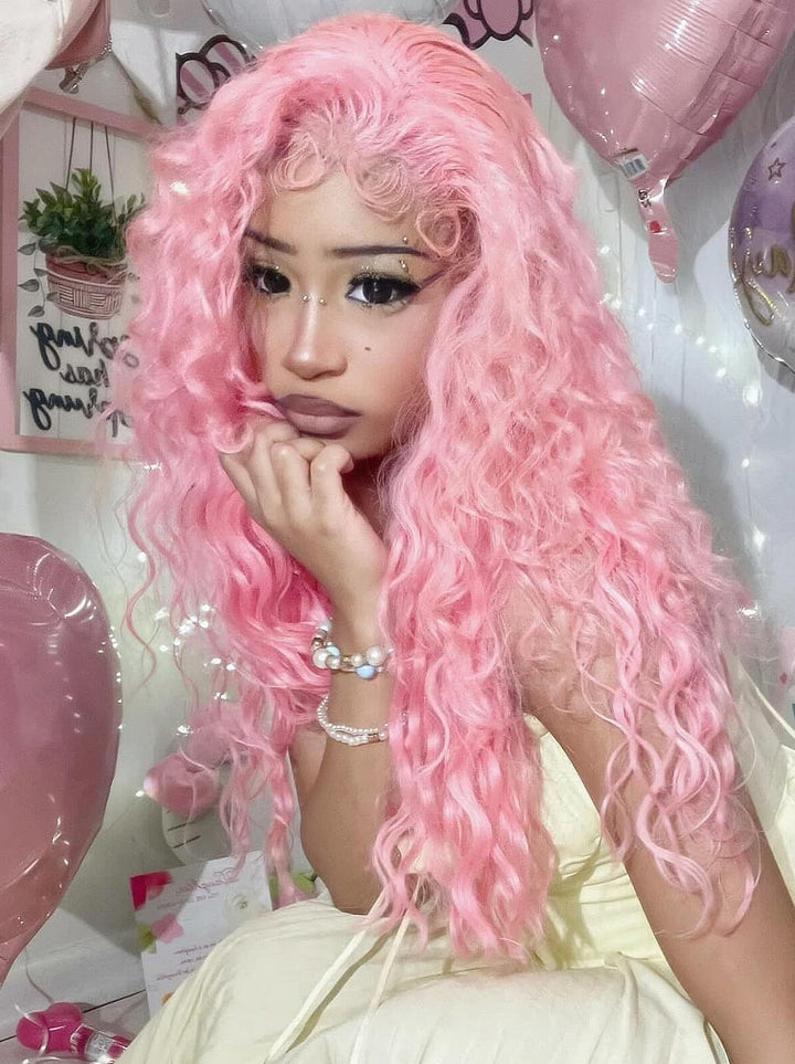 Dorsanee Birthday Pastel Cotton Candy Pink 13x4 Lace Front Human Hair Wigs