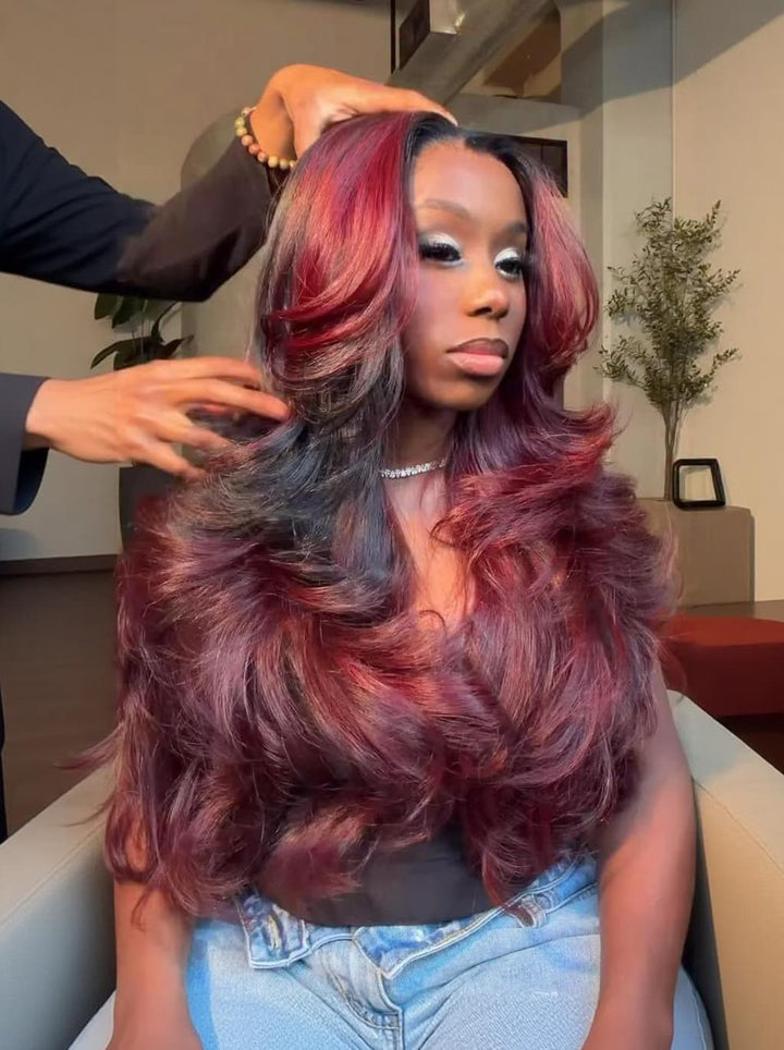 Dorsanee Black Burgundy 250 300 Density 13x4 Lace Front Human Hair Wigs