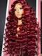 Dorsanee Black Burgundy Red Voluminous Bouncy Loose Curls 300 Density 13x4 Lace Front Human Hair Wig