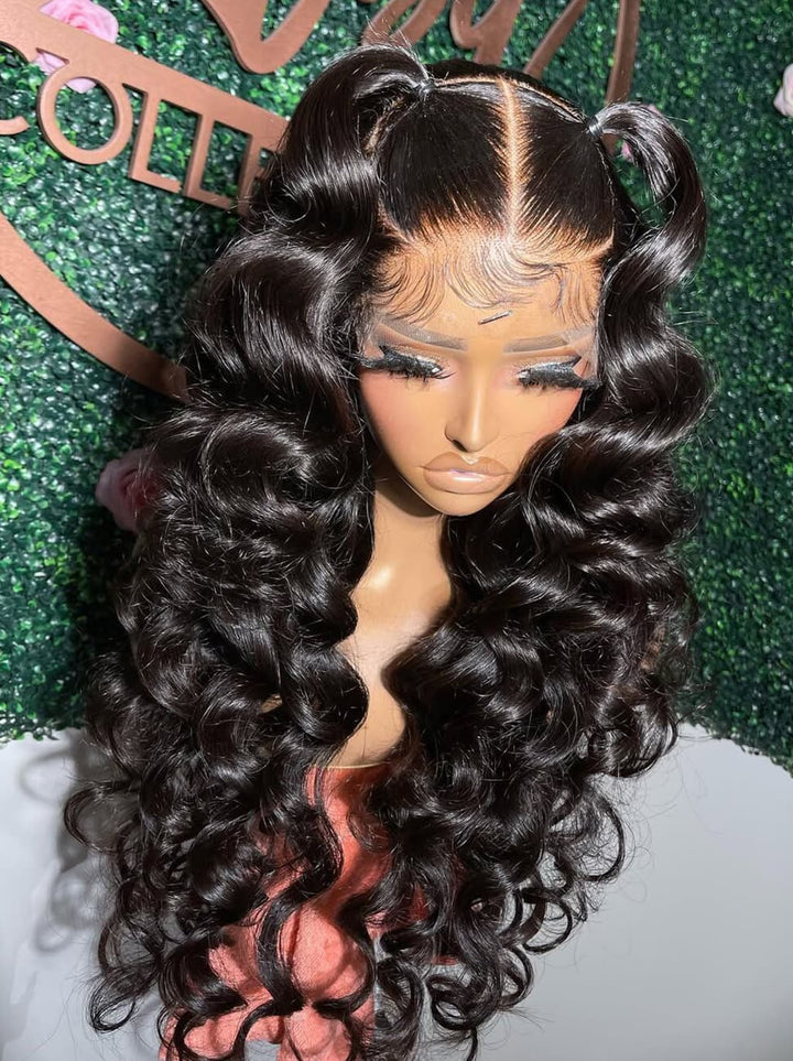 Dorsanee Black Burgundy Red Voluminous Bouncy Loose Curls 300 Density 13x4 Lace Front Human Hair Wig