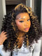 Dorsanee Black Caramel Blonde Highlights Bouncy Deep Curly 300 Density 13x4 Lace Front Human Hair Wigs