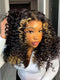 Dorsanee Black Caramel Blonde Highlights Bouncy Deep Curly 300 Density 13x4 Lace Front Human Hair Wigs