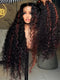 Dorsanee Black Cherry Red Highlights Deep Curly Wave 300 Density 13x4 Lace Front Human Hair Wigs