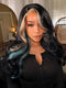 Dorsanee Black Platinum Blonde Split Teal Aqua Blue Money Piece Highlights 13x4 Lace Front Human Hair Wig